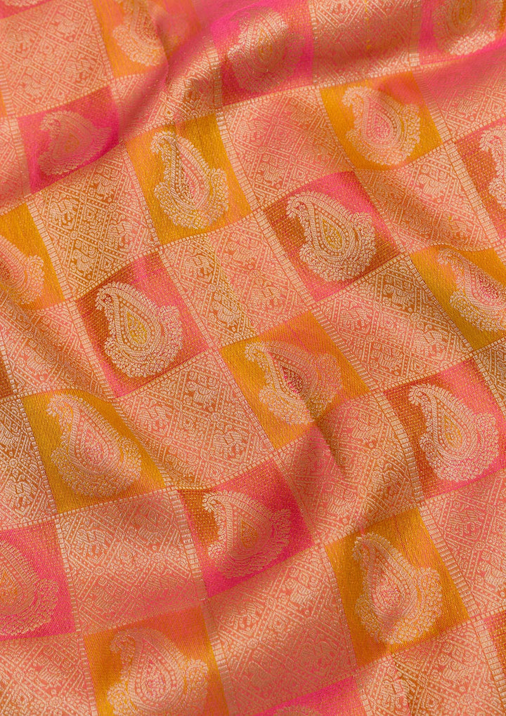 Mustard Zariwork Pure Silk Saree-Koskii