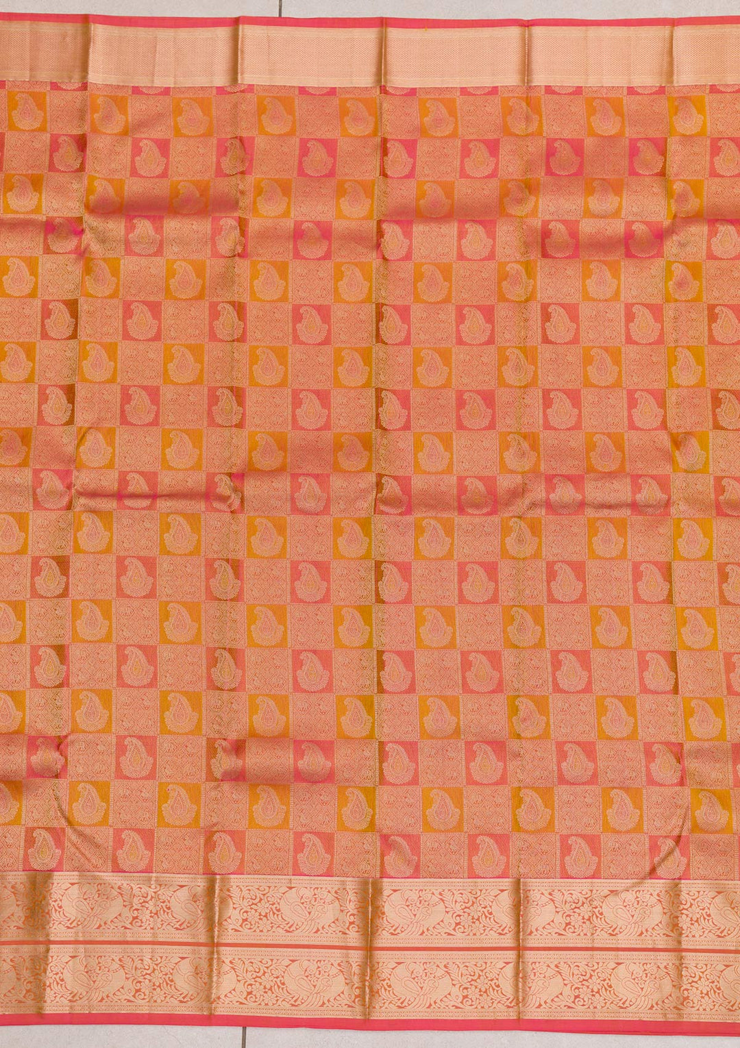 Mustard Zariwork Pure Silk Saree-Koskii