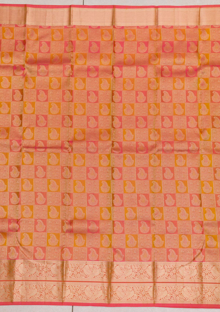 Mustard Zariwork Pure Silk Saree-Koskii