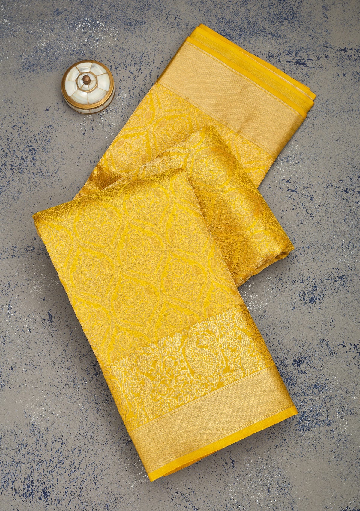 Mustard Zariwork Pure Silk Saree-Koskii