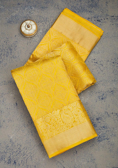 Mustard Zariwork Pure Silk Saree-Koskii