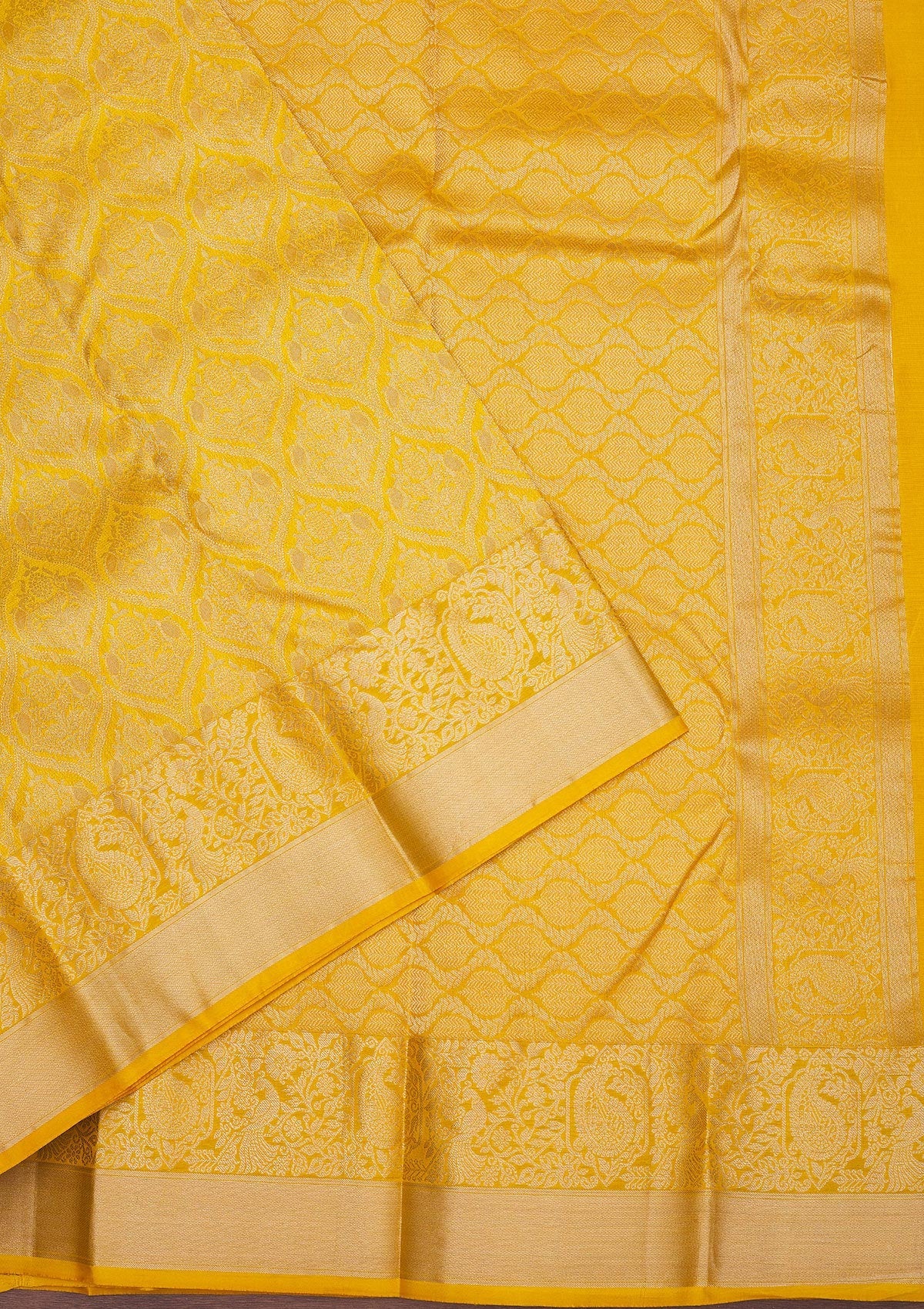 Mustard Zariwork Pure Silk Saree-Koskii