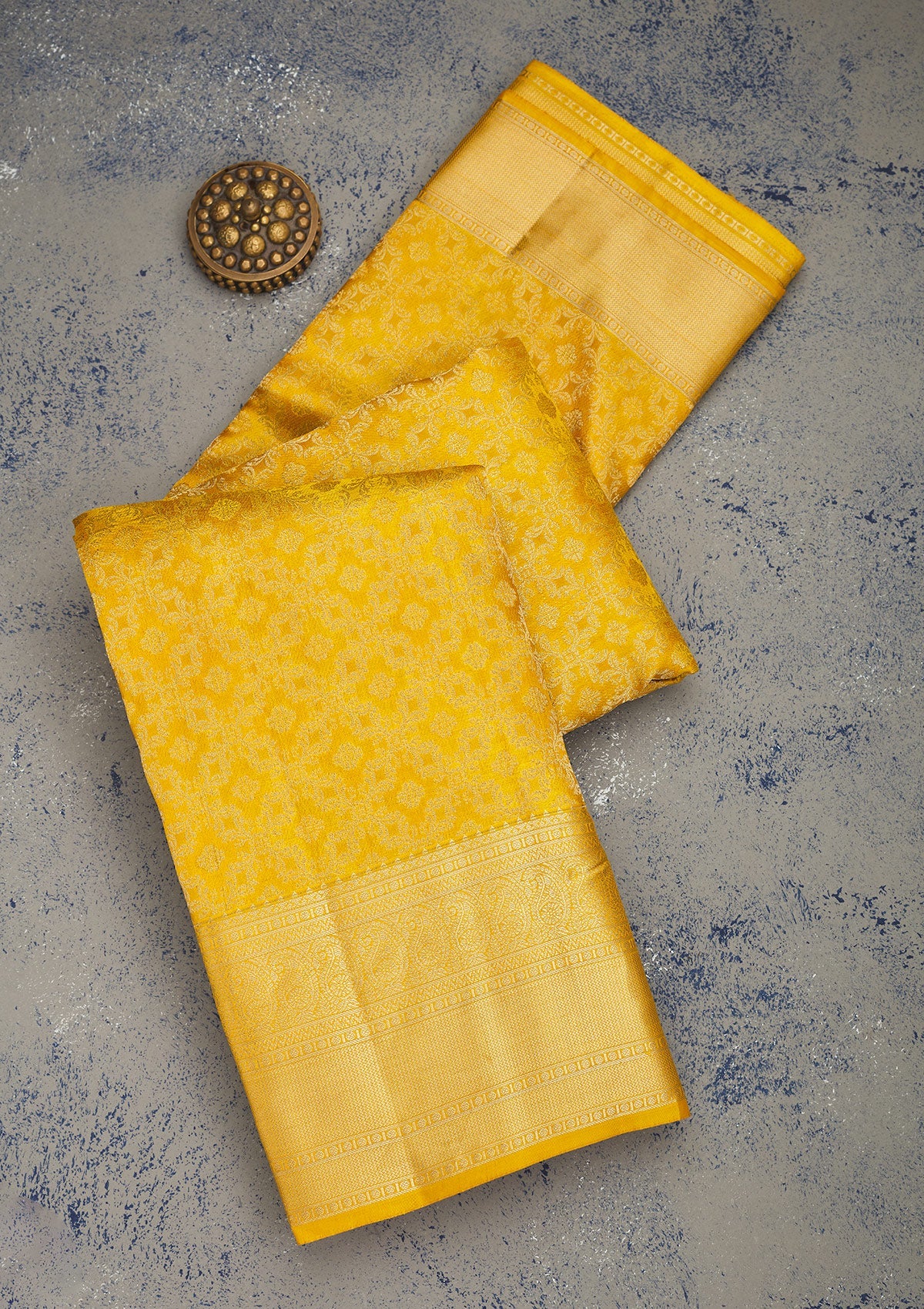Mustard Zariwork Pure Silk Saree-Koskii