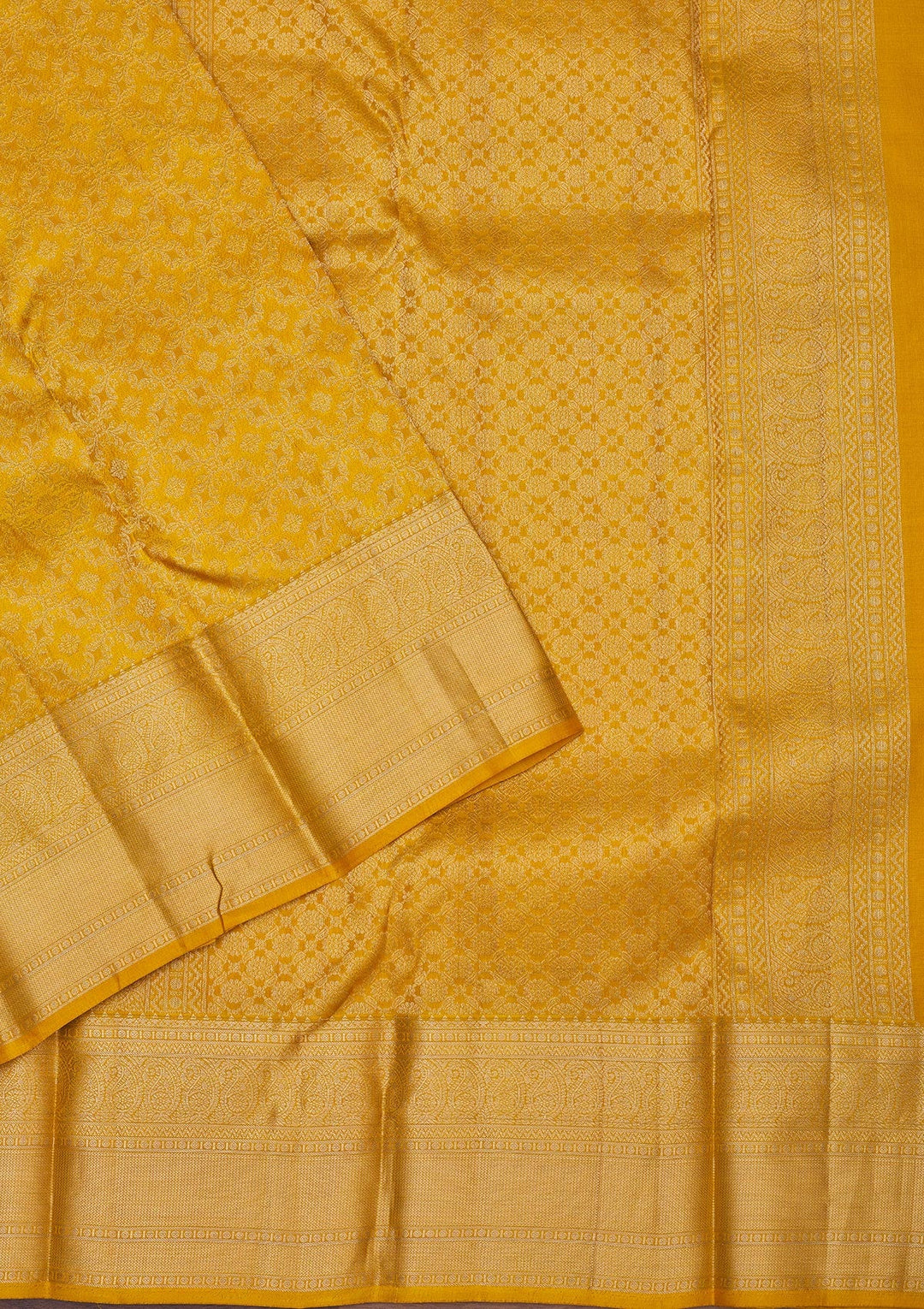 Mustard Zariwork Pure Silk Saree-Koskii