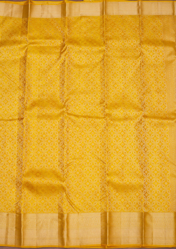 Mustard Zariwork Pure Silk Saree-Koskii