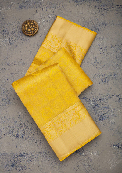 Mustard Zariwork Pure Silk Saree-Koskii