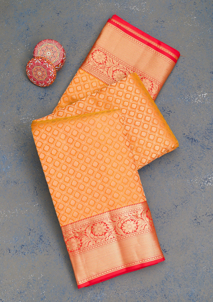 Mustard Zariwork Pure Silk Saree-Koskii