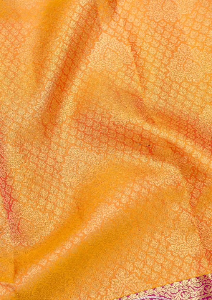 Mustard Zariwork Pure Silk Saree-Koskii