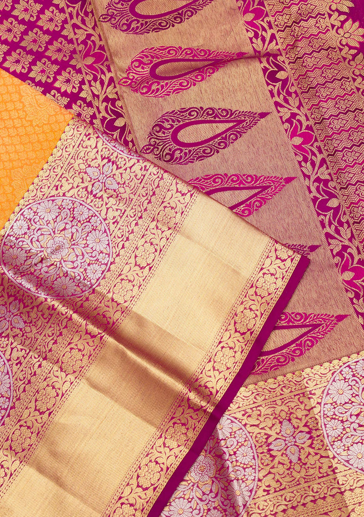 Mustard Zariwork Pure Silk Saree-Koskii