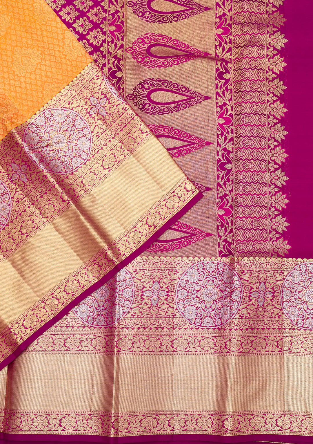 Mustard Zariwork Pure Silk Saree-Koskii