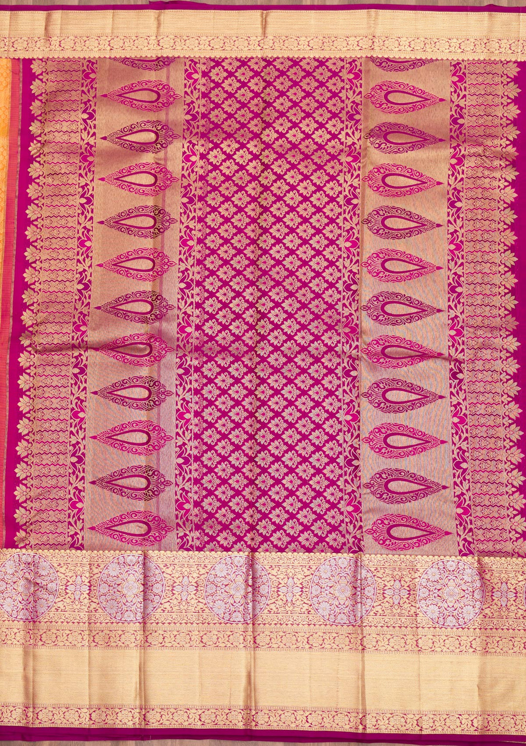 Mustard Zariwork Pure Silk Saree-Koskii
