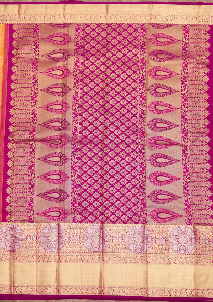 Mustard Zariwork Pure Silk Saree-Koskii