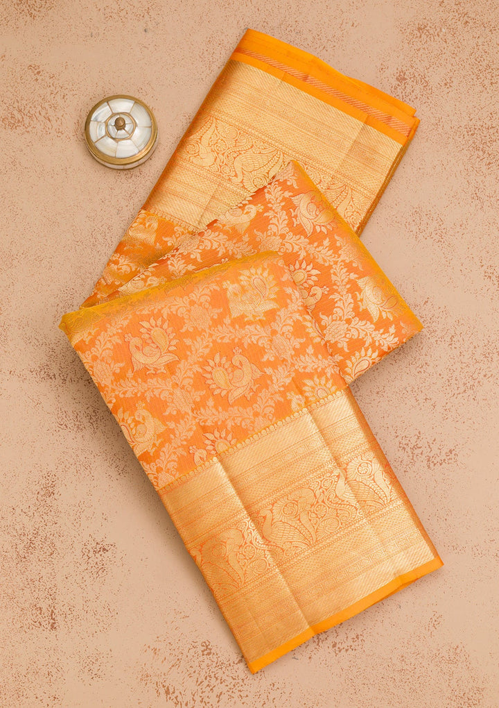 Mustard Zariwork Pure Silk Saree-Koskii