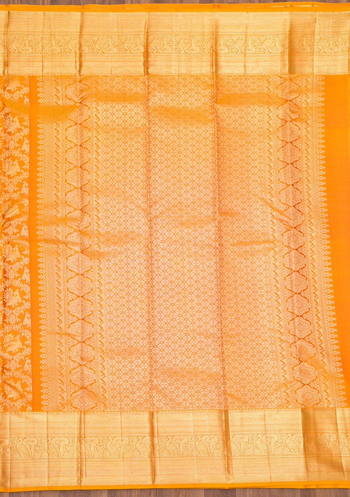 Mustard Zariwork Pure Silk Saree-Koskii