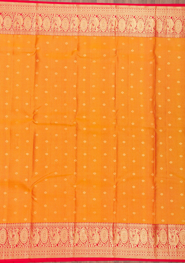 Mustard Zariwork Pure Silk Saree-Koskii