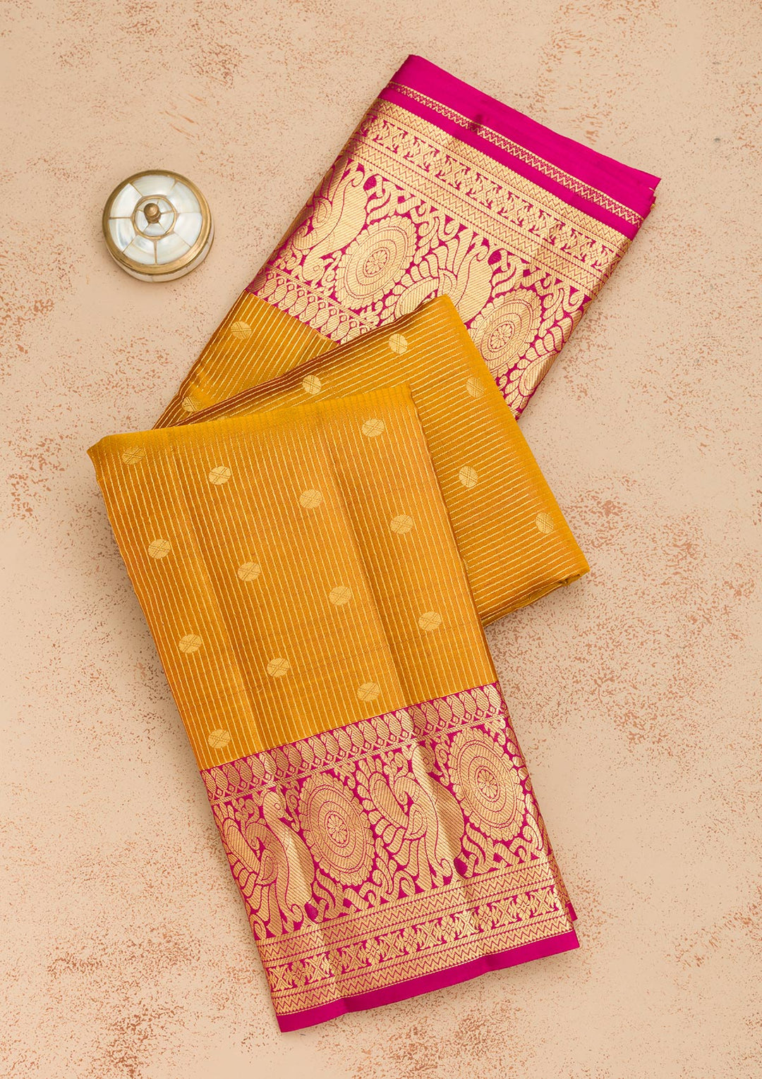 Mustard Zariwork Pure Silk Saree-Koskii