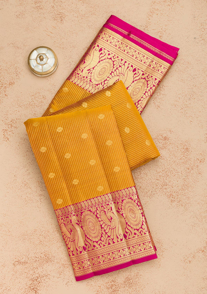 Mustard Zariwork Pure Silk Saree-Koskii