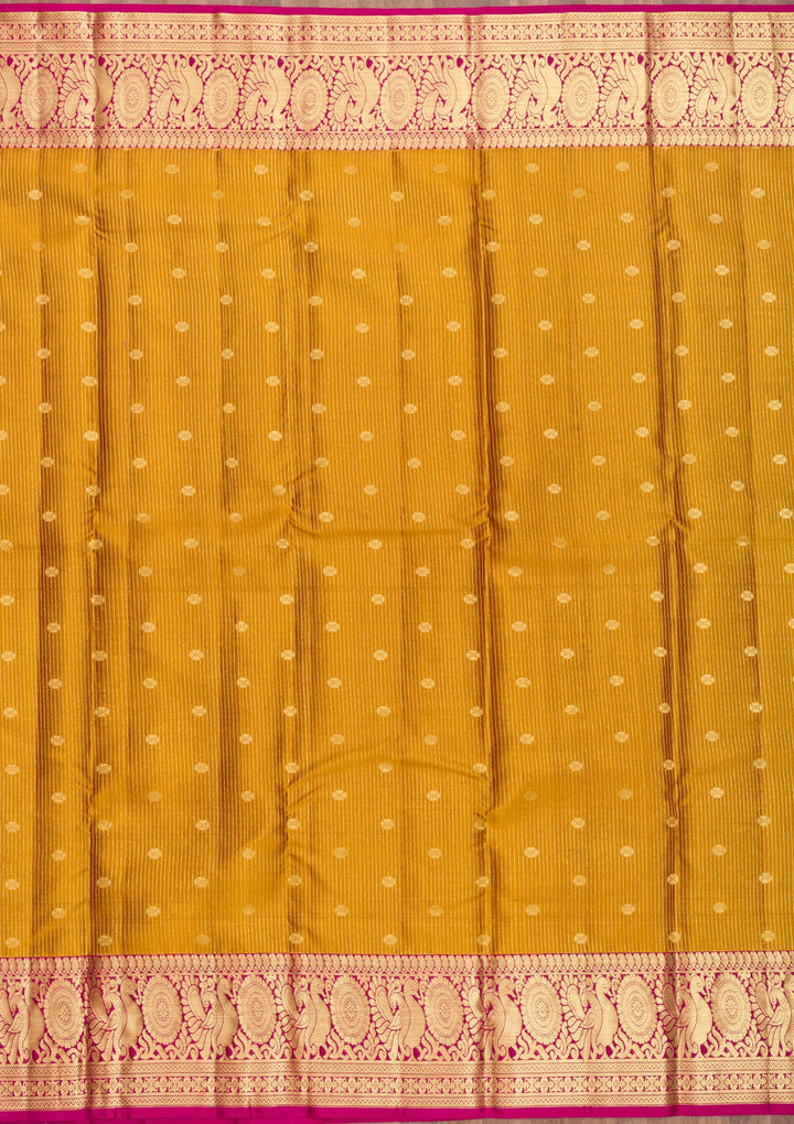 Mustard Zariwork Pure Silk Saree-Koskii