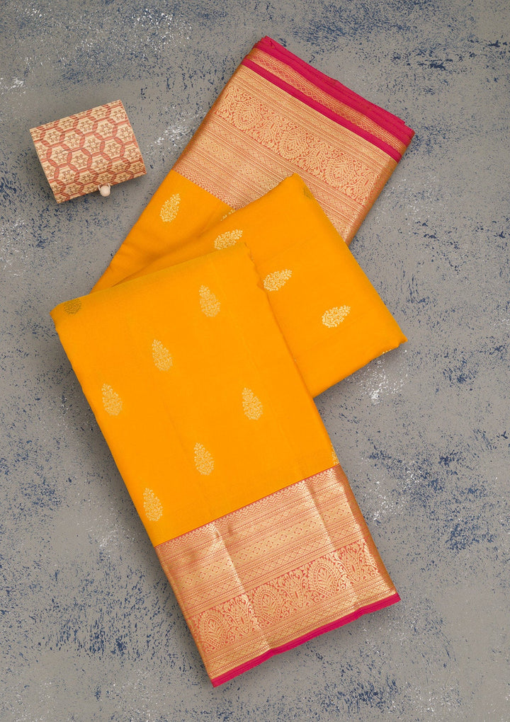 Mustard Zariwork Pure Silk Saree-Koskii