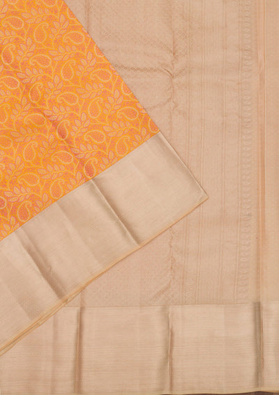 Mustard Zariwork Pure Silk Saree-Koskii