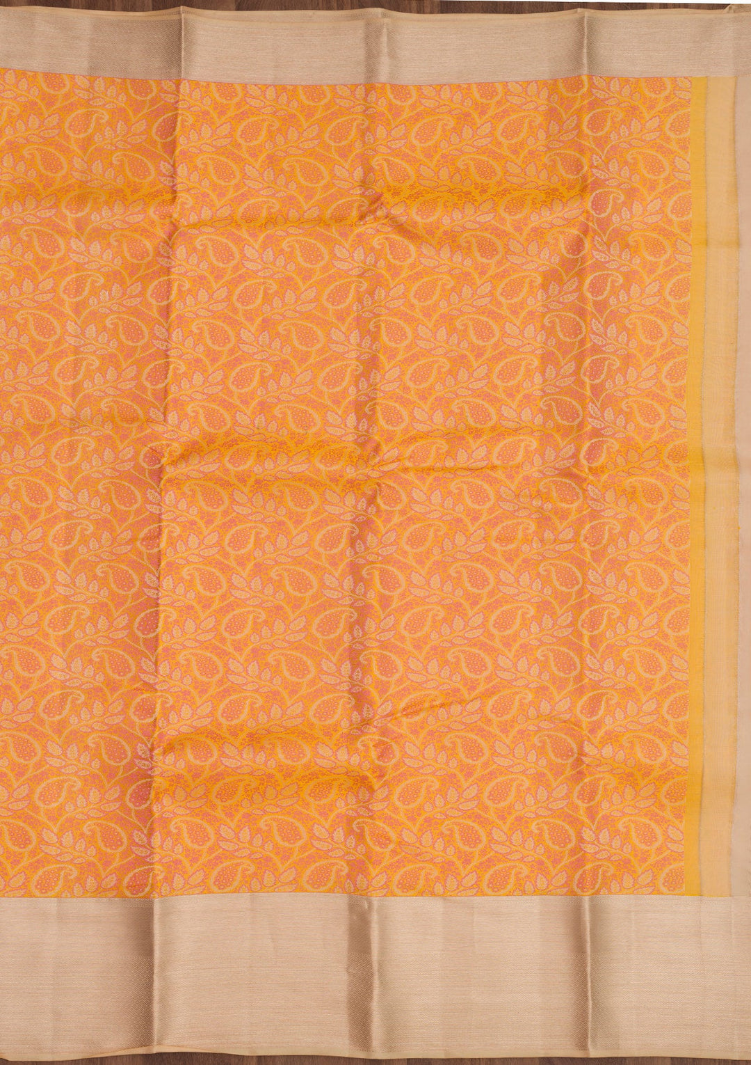 Mustard Zariwork Pure Silk Saree-Koskii