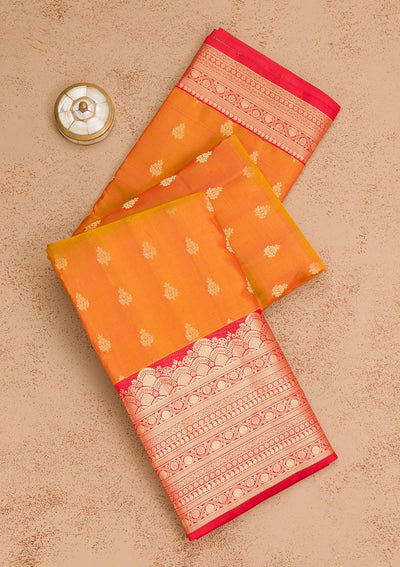 Mustard Zariwork Pure Silk Saree-Koskii