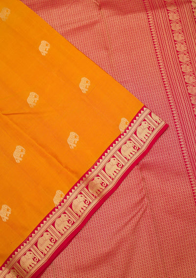 Mustard Zariwork Pure Silk Saree-Koskii