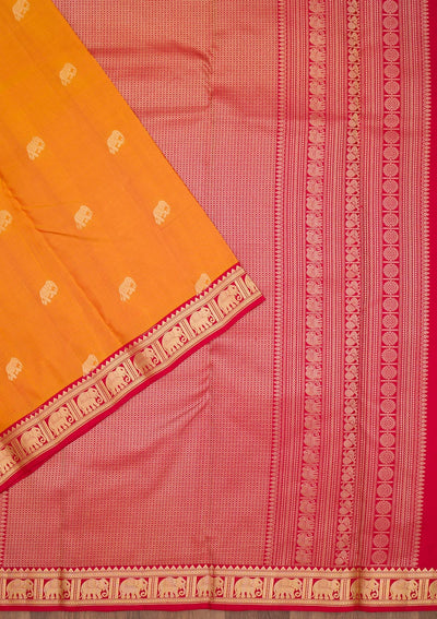 Mustard Zariwork Pure Silk Saree-Koskii