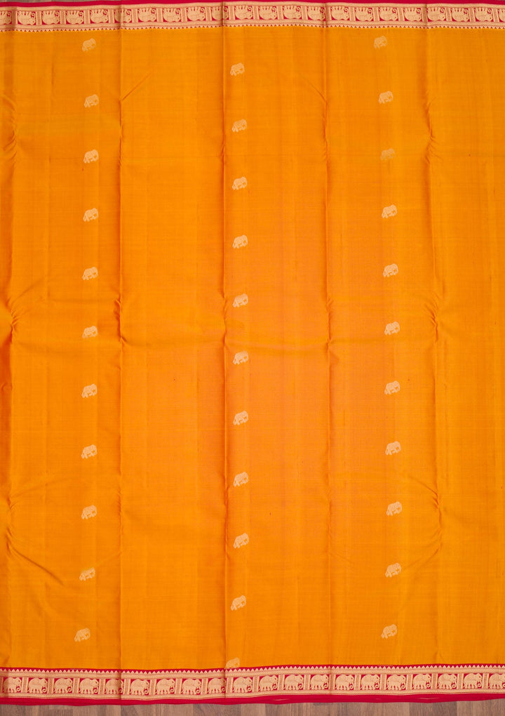 Mustard Zariwork Pure Silk Saree-Koskii