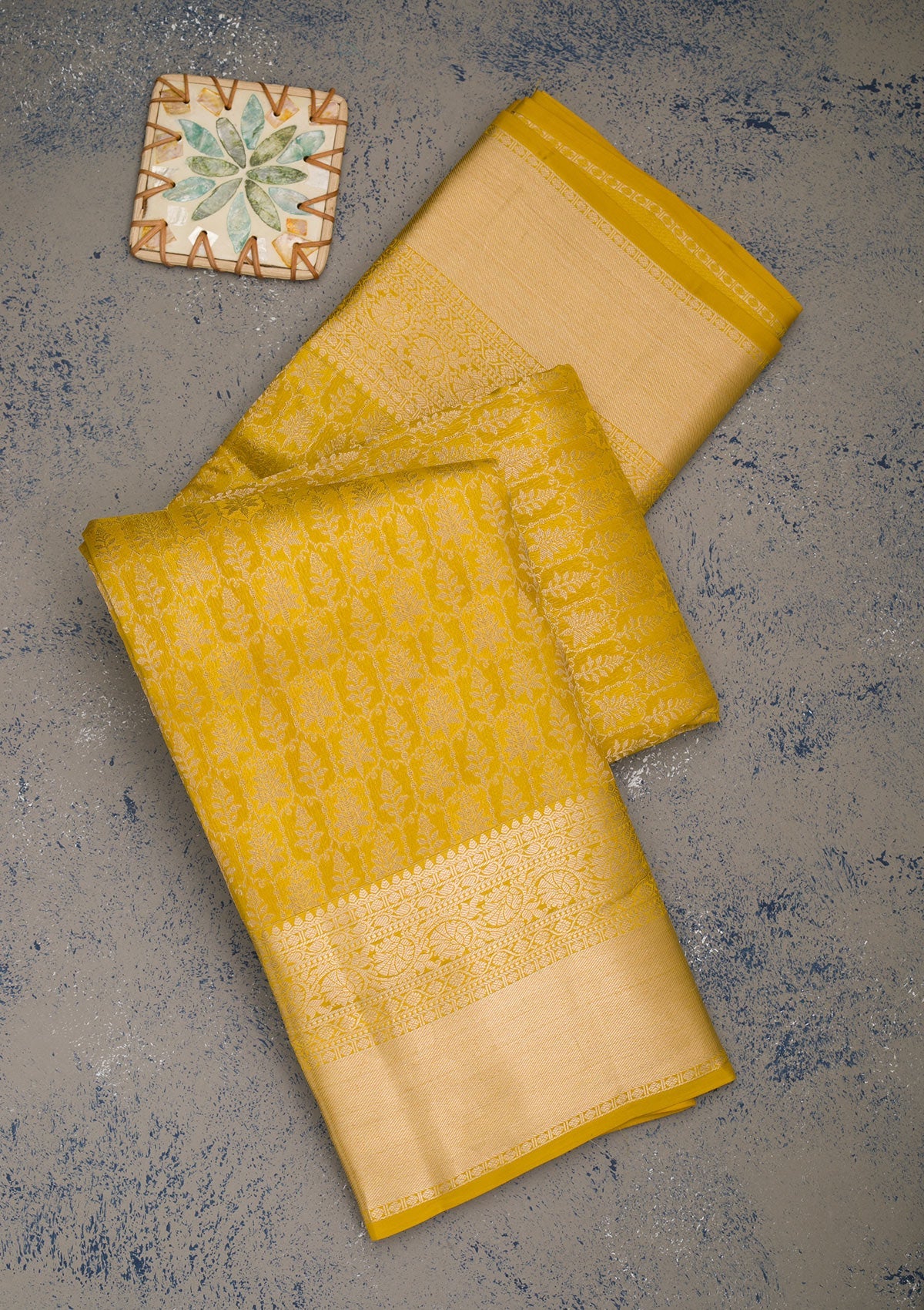 Mustard Zariwork Pure Silk Saree-Koskii