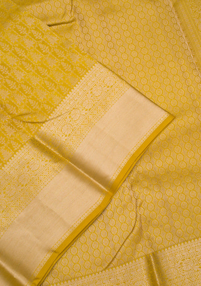 Mustard Zariwork Pure Silk Saree-Koskii