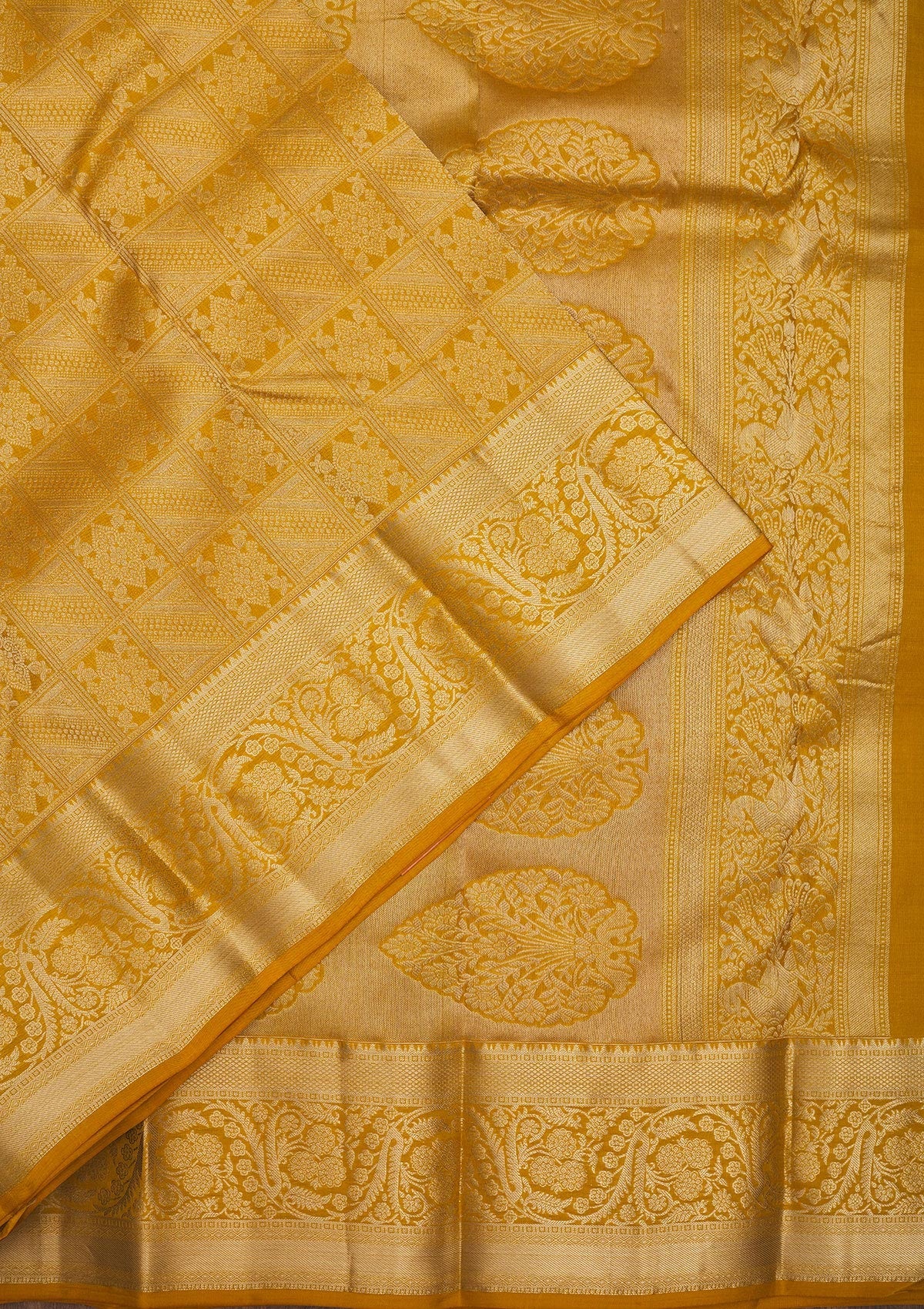 Mustard Zariwork Pure Silk Saree-Koskii