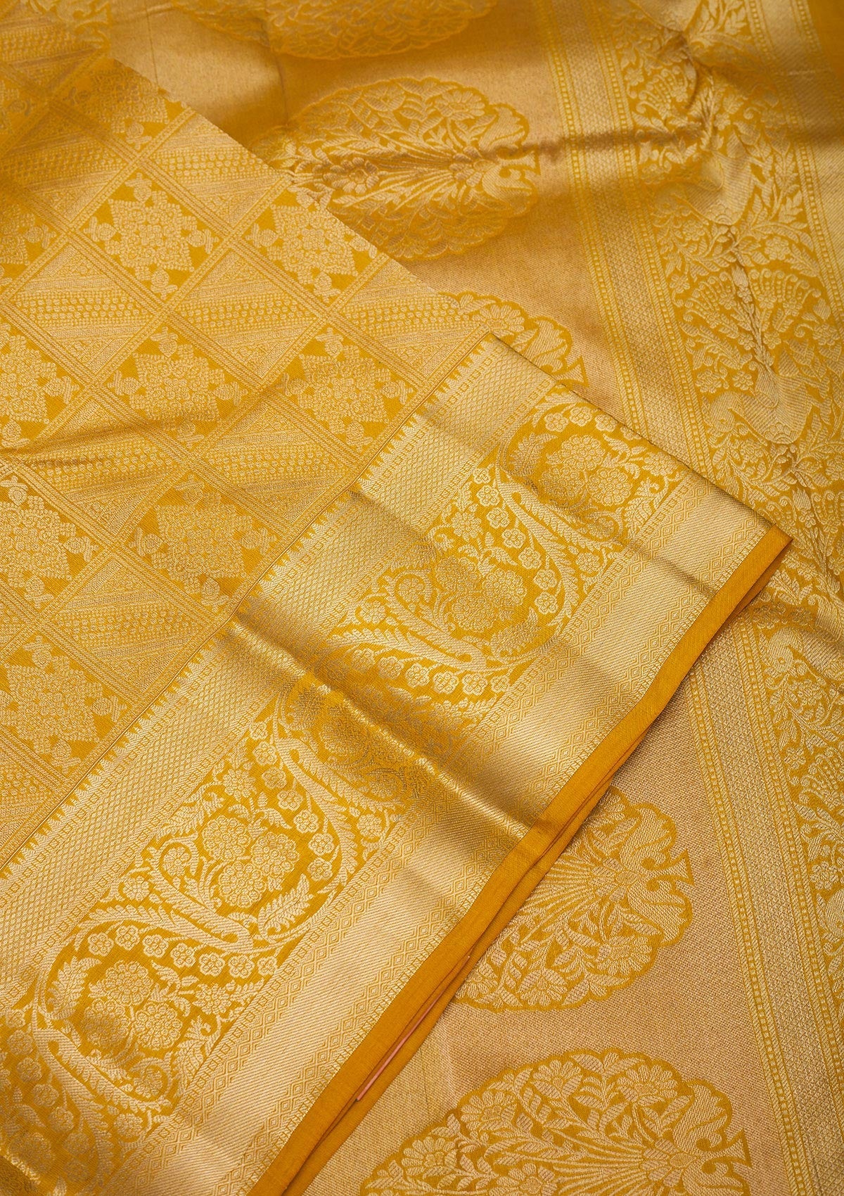 Mustard Zariwork Pure Silk Saree-Koskii