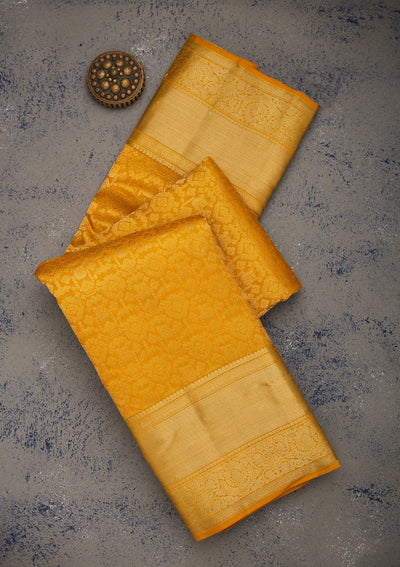 Mustard Zariwork Pure Silk Saree-Koskii