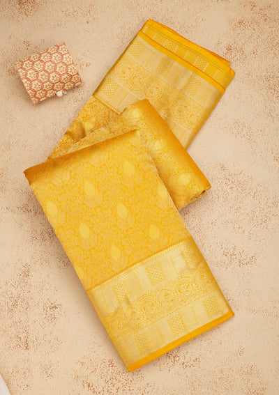 Mustard Zariwork Pure Silk Saree-Koskii