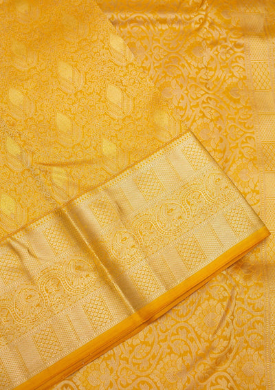 Mustard Zariwork Pure Silk Saree-Koskii