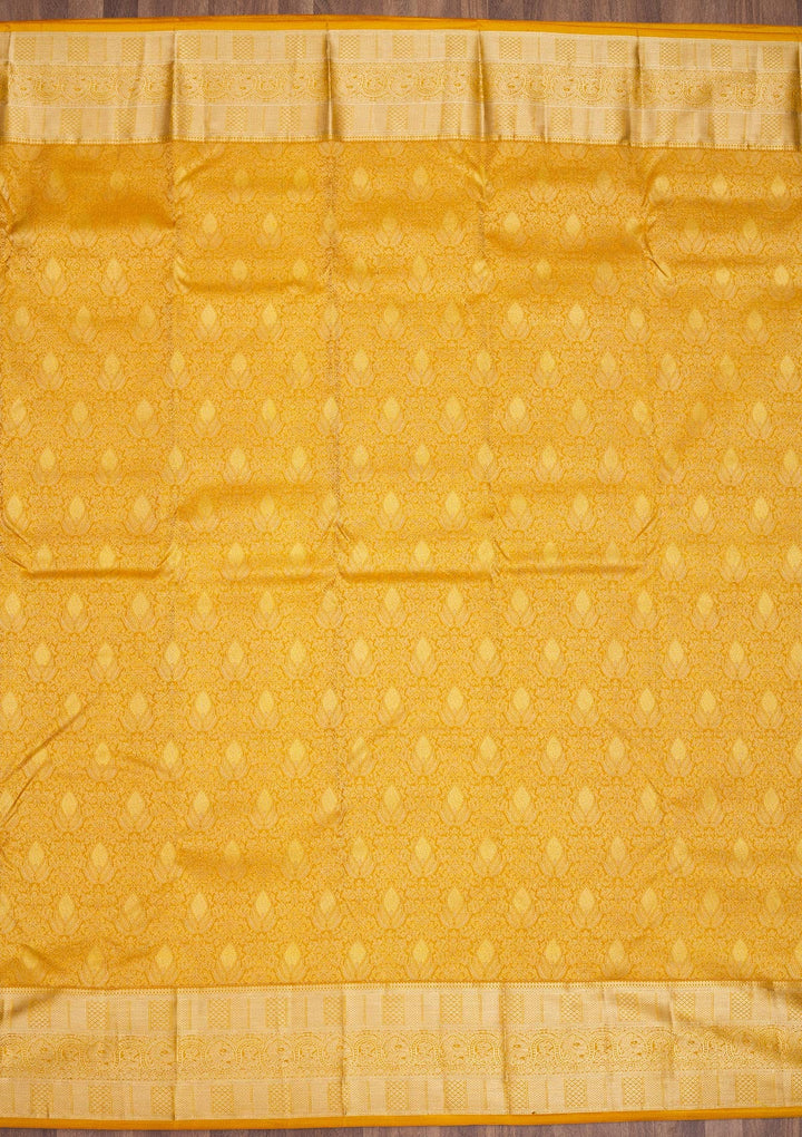 Mustard Zariwork Pure Silk Saree-Koskii