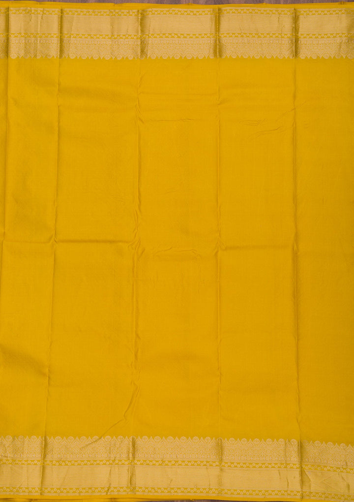Mustard Zariwork Pure Silk Saree-Koskii