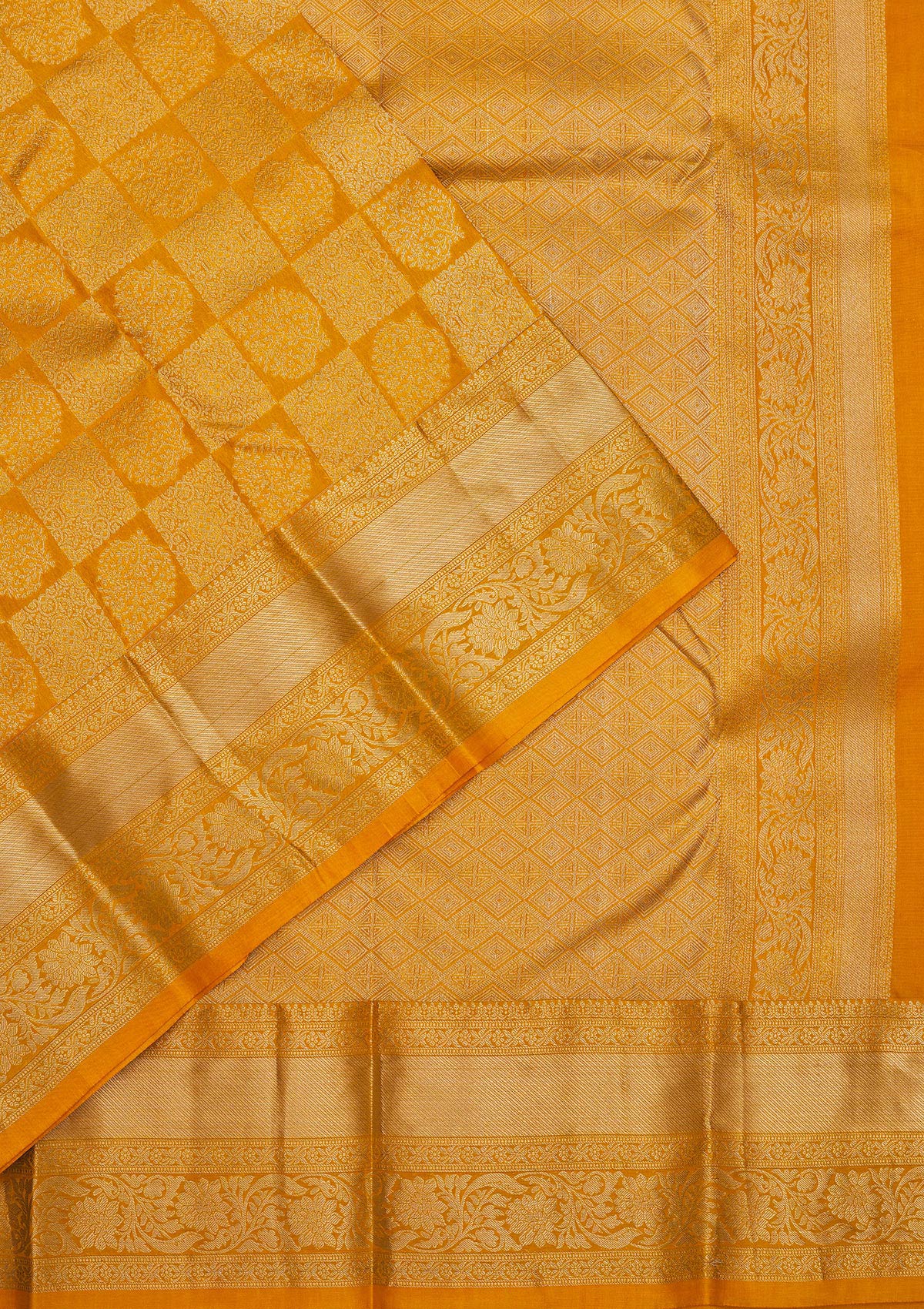 Mustard Zariwork Pure Silk Saree-Koskii