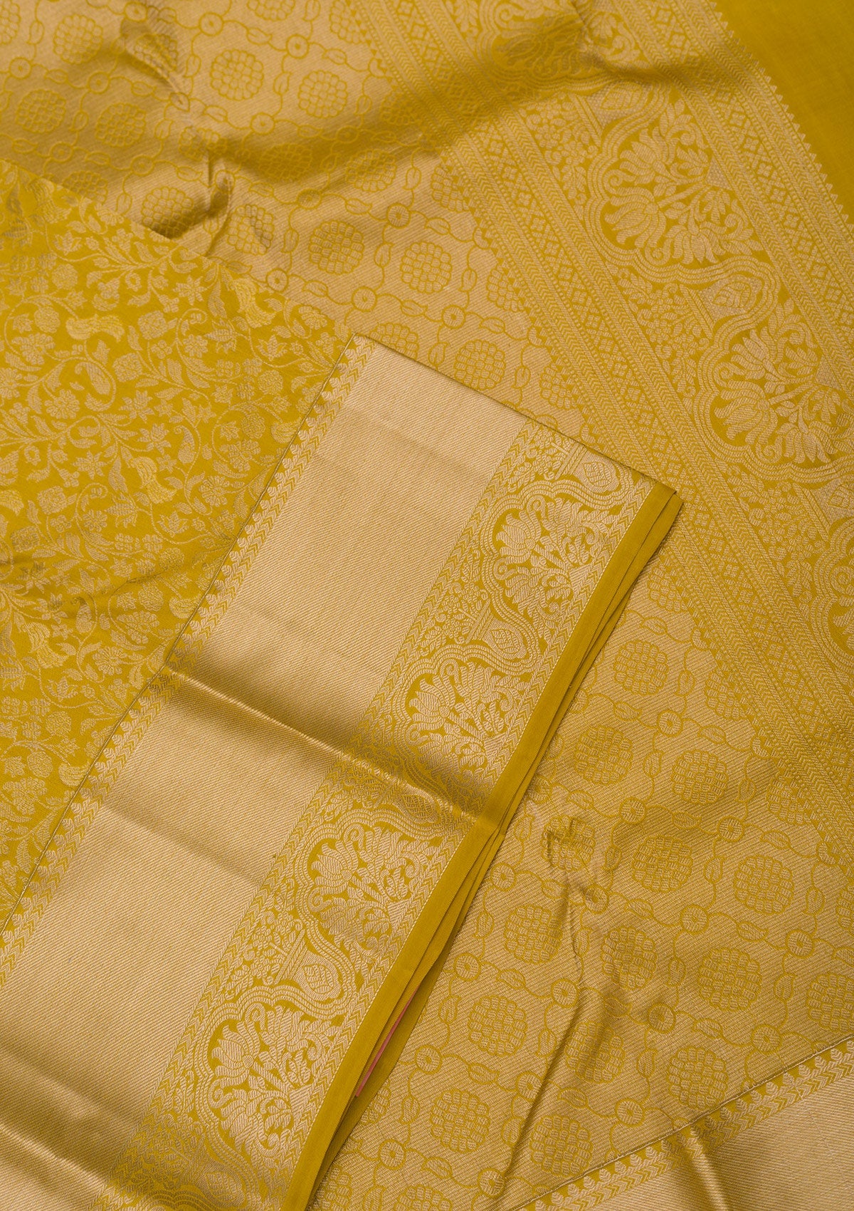 Mustard Zariwork Pure Silk Saree-Koskii