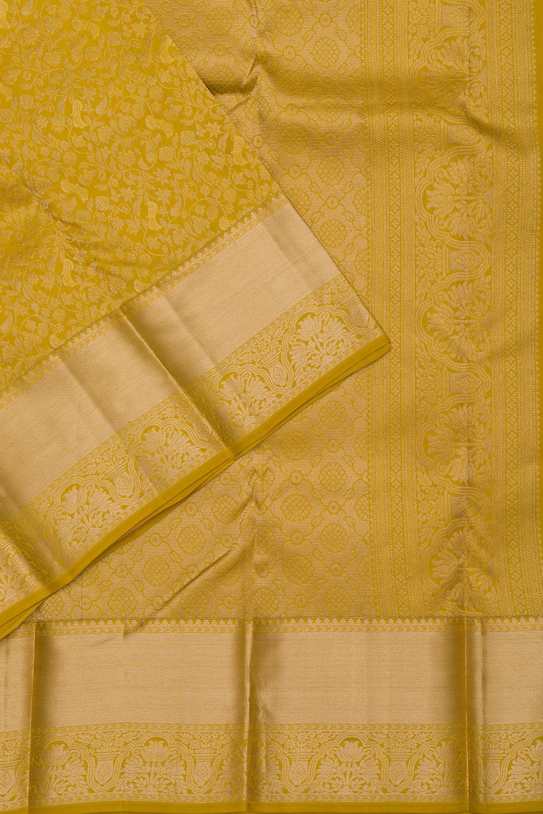 Mustard Zariwork Pure Silk Saree-Koskii