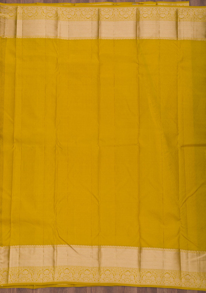 Mustard Zariwork Pure Silk Saree-Koskii