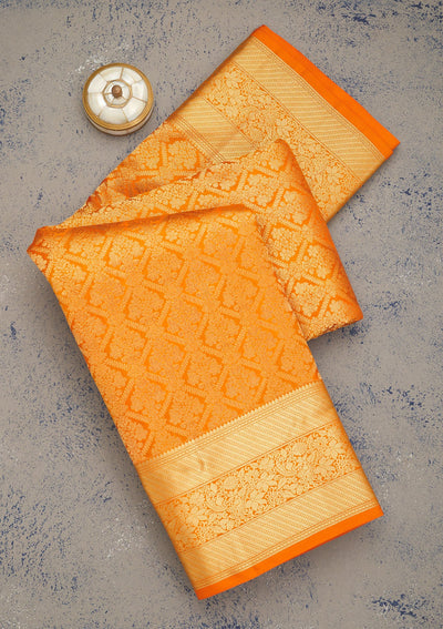 Orange Zariwork Pure Silk Saree-Koskii