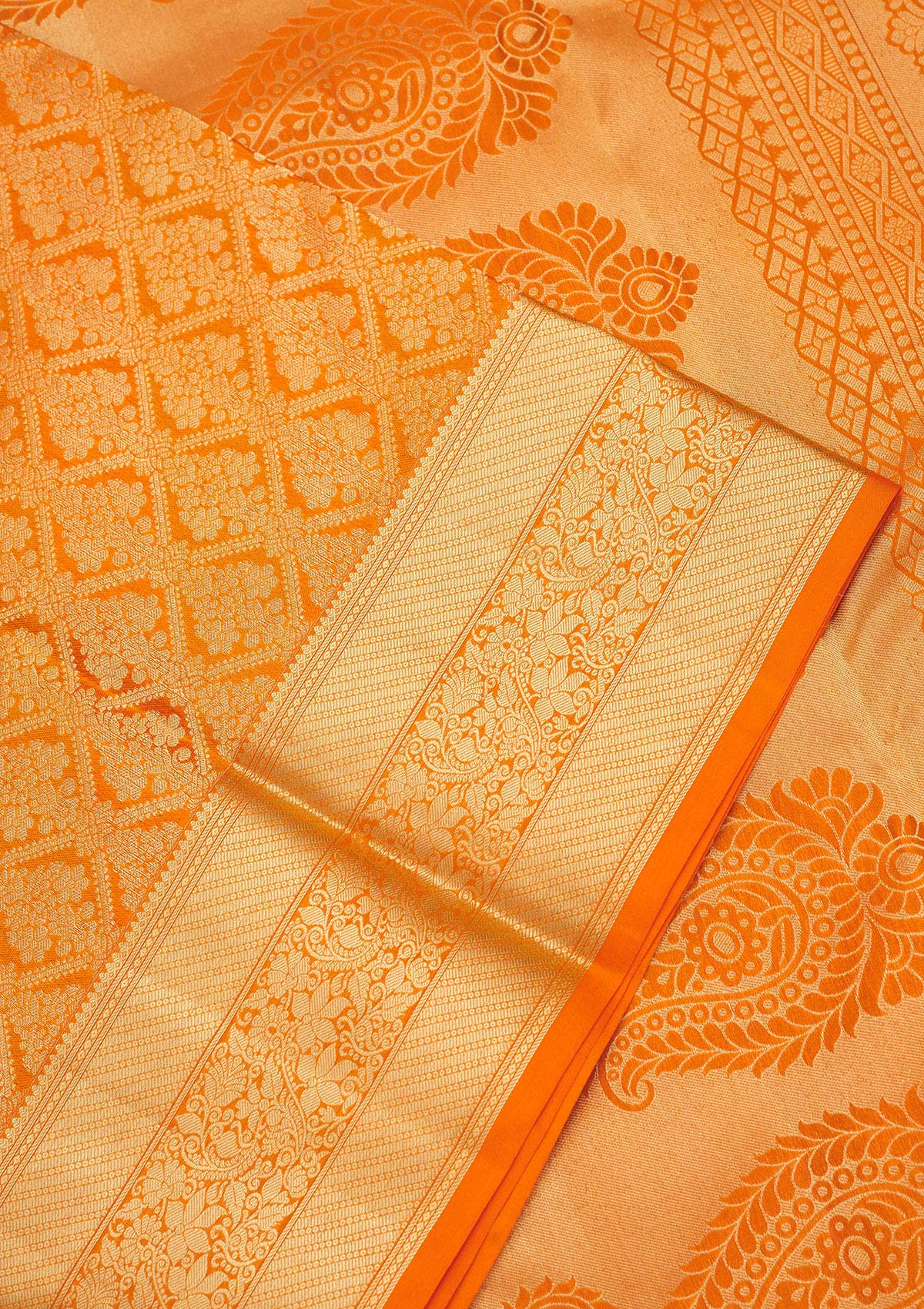 Orange Zariwork Pure Silk Saree-Koskii