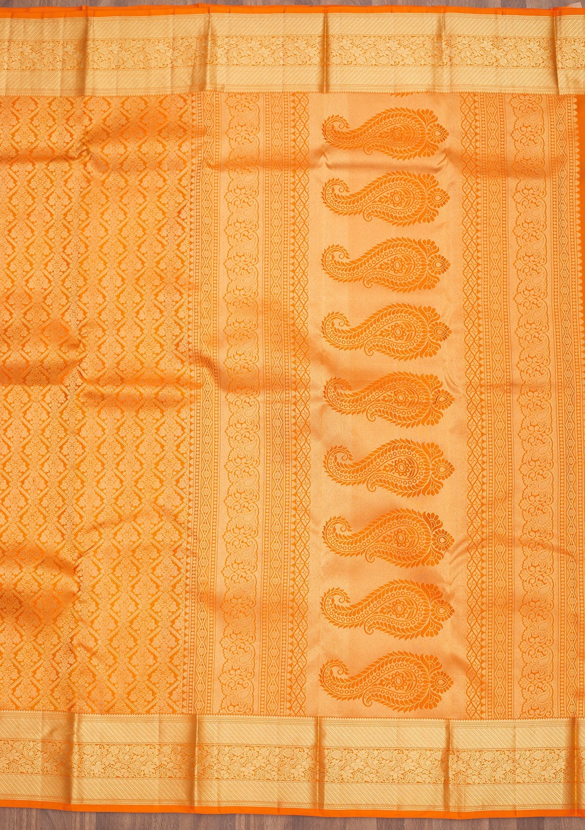 Orange Zariwork Pure Silk Saree-Koskii