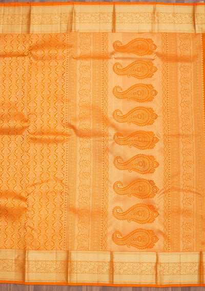 Orange Zariwork Pure Silk Saree-Koskii