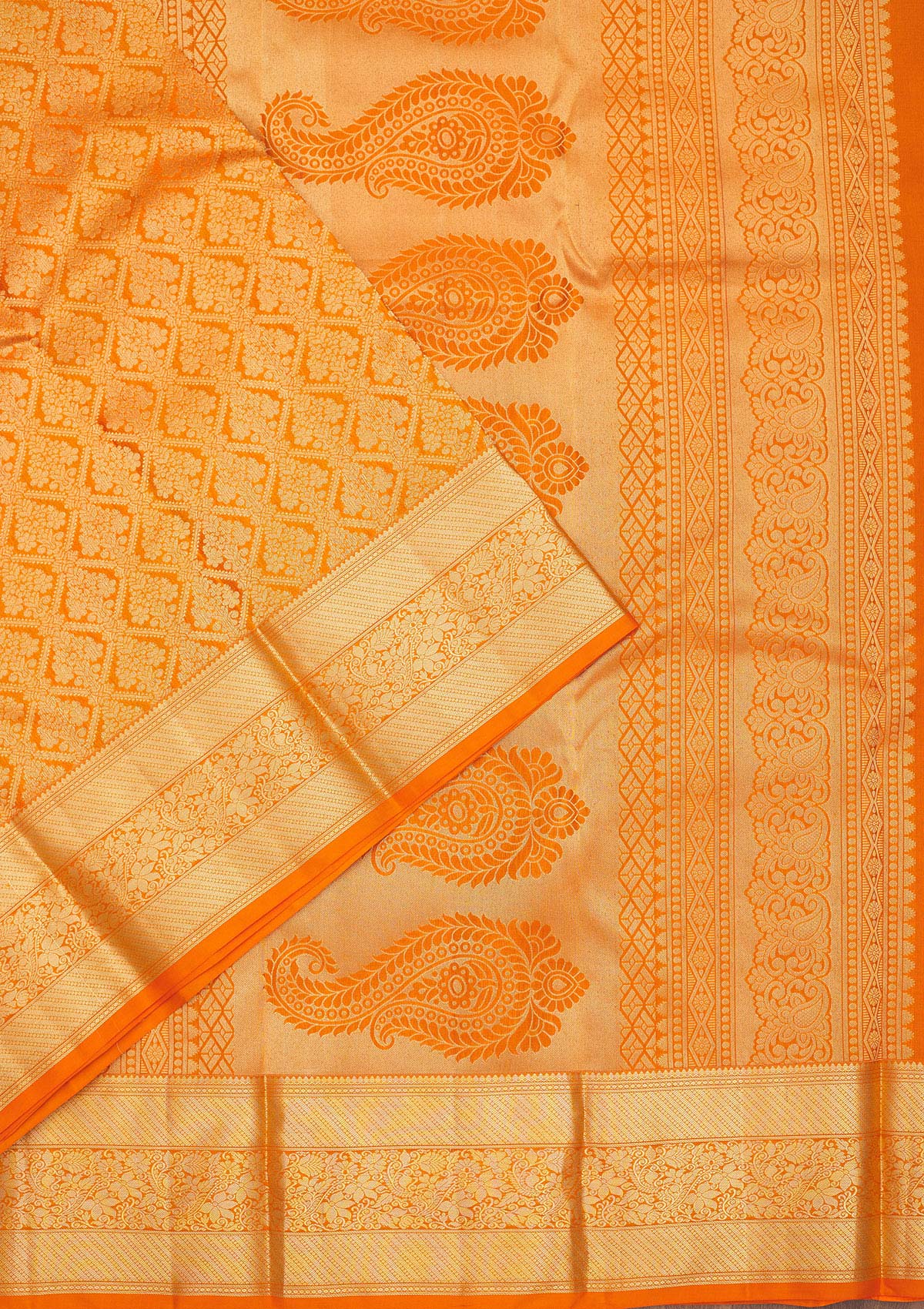 Orange Zariwork Pure Silk Saree-Koskii