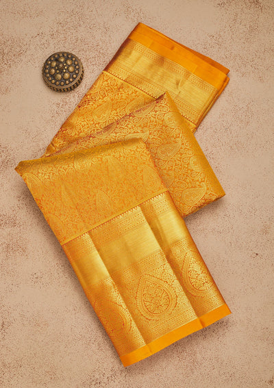 Mustard Zariwork Pure Silk Saree-Koskii