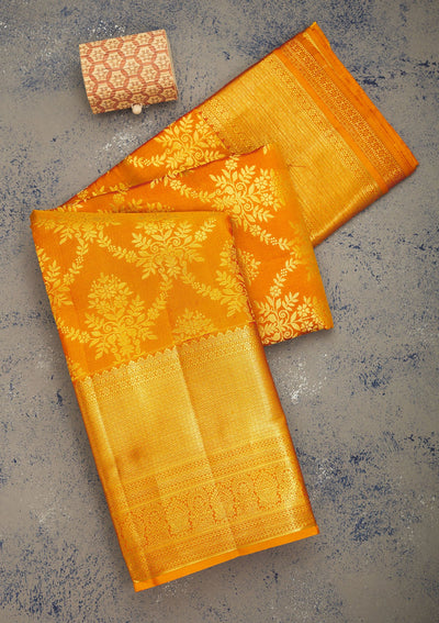 Mustard Zariwork Pure Silk Saree-Koskii