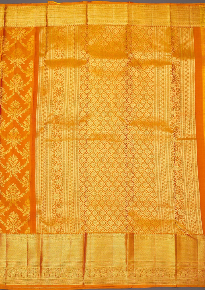 Mustard Zariwork Pure Silk Saree-Koskii